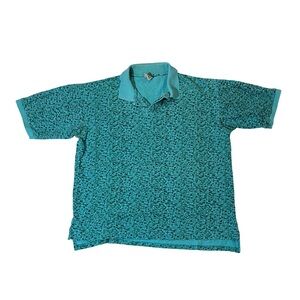 VINTAGE Nike mens L Large 80s blue geo pattern all over golf polo shirt EUC